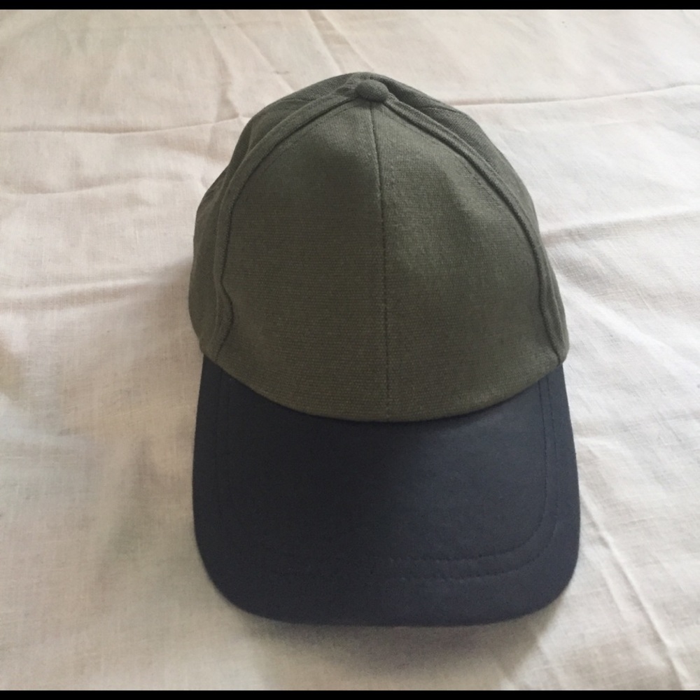 Olive Green Hat w/ Black Faux Leather Brim
