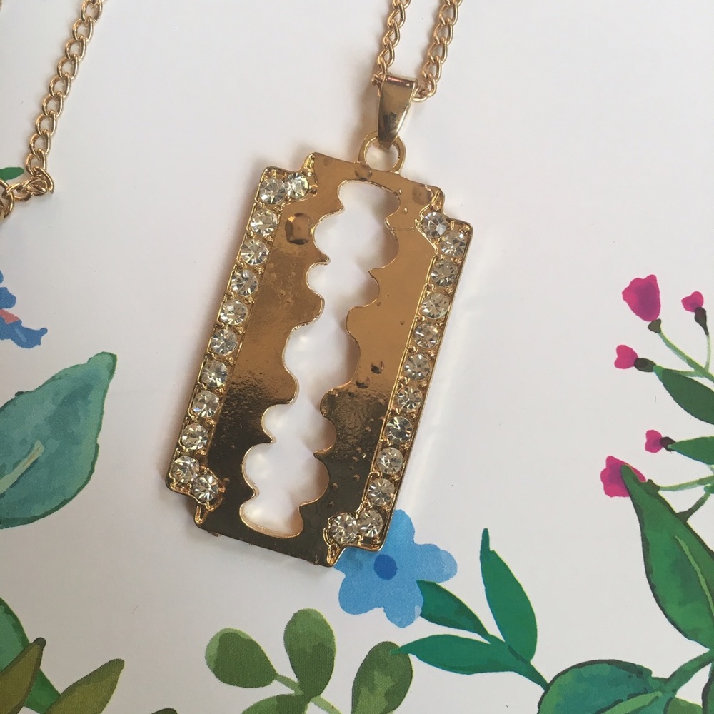 Gold razor blade necklace