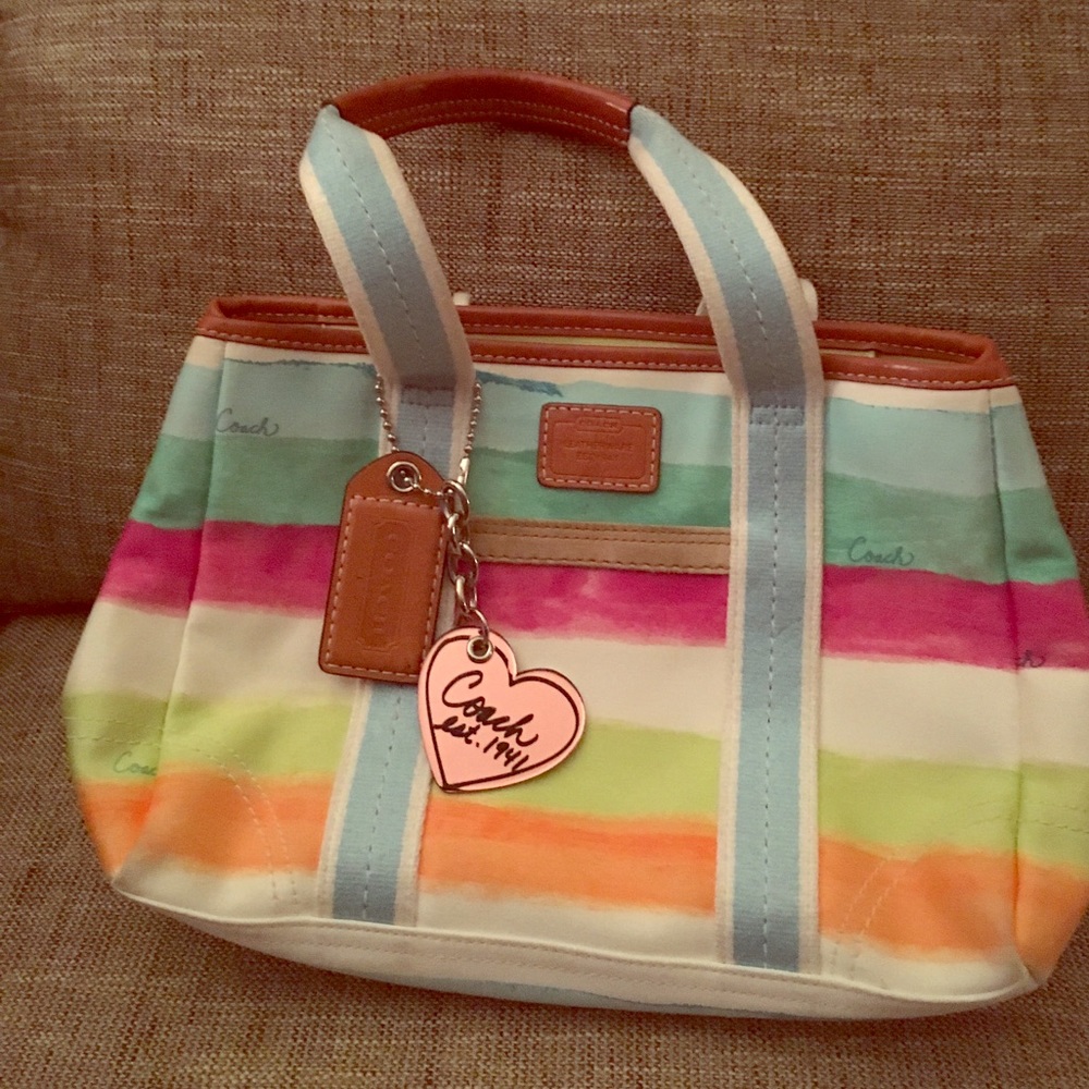 Coach Small Hampton Watercolor Stripe Canvas Bag