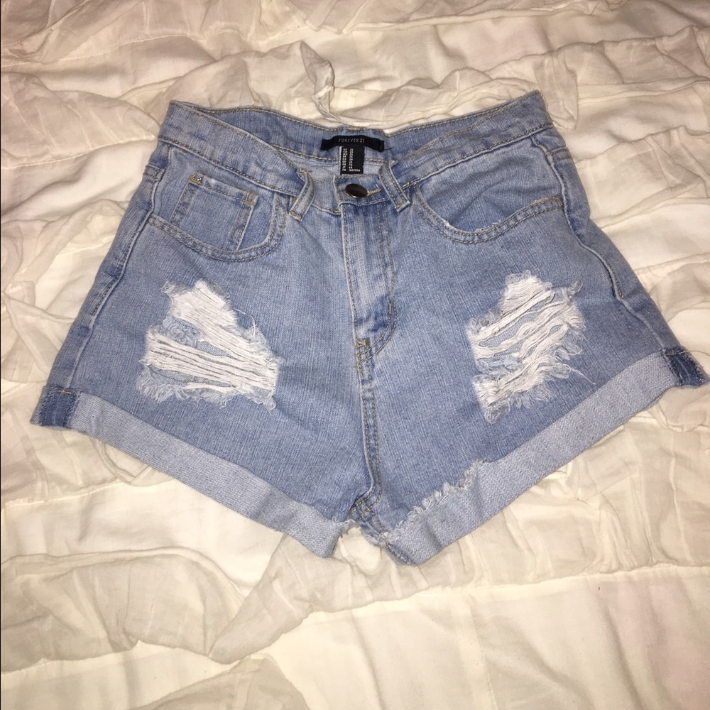High Wasted Denim Distressed Shorts