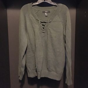 Lace up green sweater