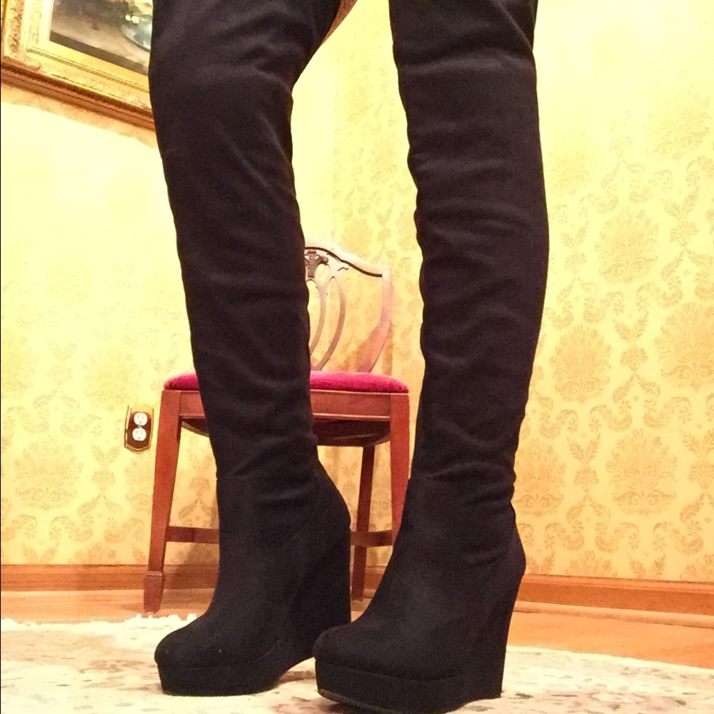 Over the Knee Black Boots/Fold-Over for Knee High