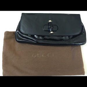 GUCCI Patent Leather Bamboo Clutch