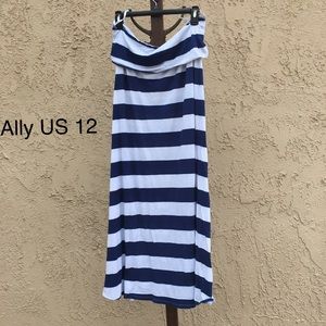 Blue/White Striped Maxi Skirt