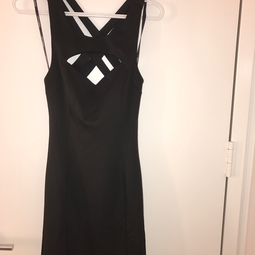 Cross Back Sleeveless Knee Length Black Dress