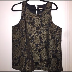 Embroidered Black and Gold Sleeveless Top