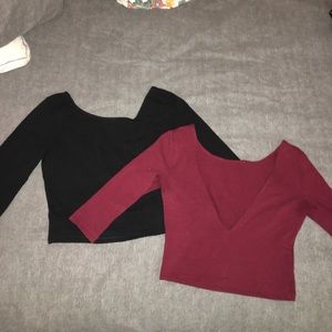 black and maroon crop tops with vbacks