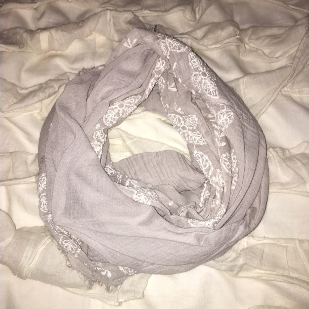 Grey Infinity Scarf With Sheer Floral