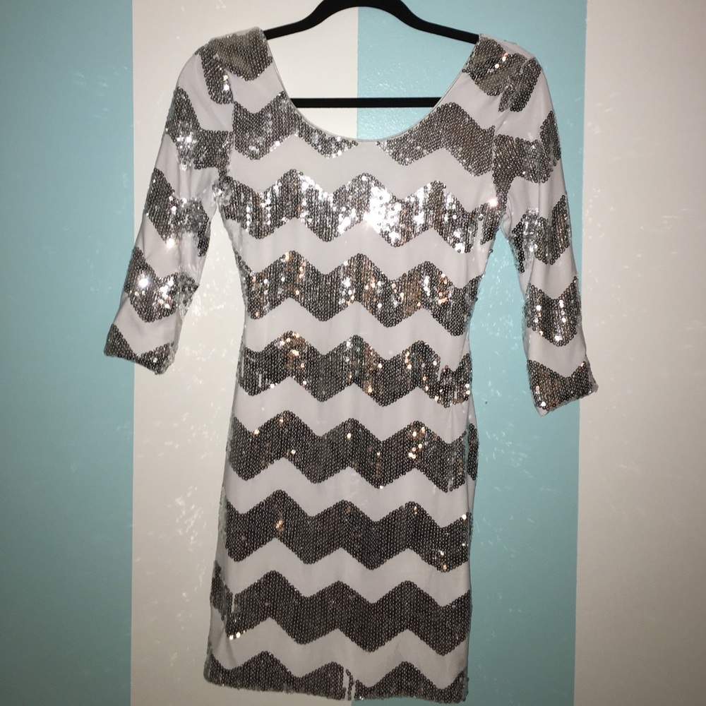 White and silver sequin dress