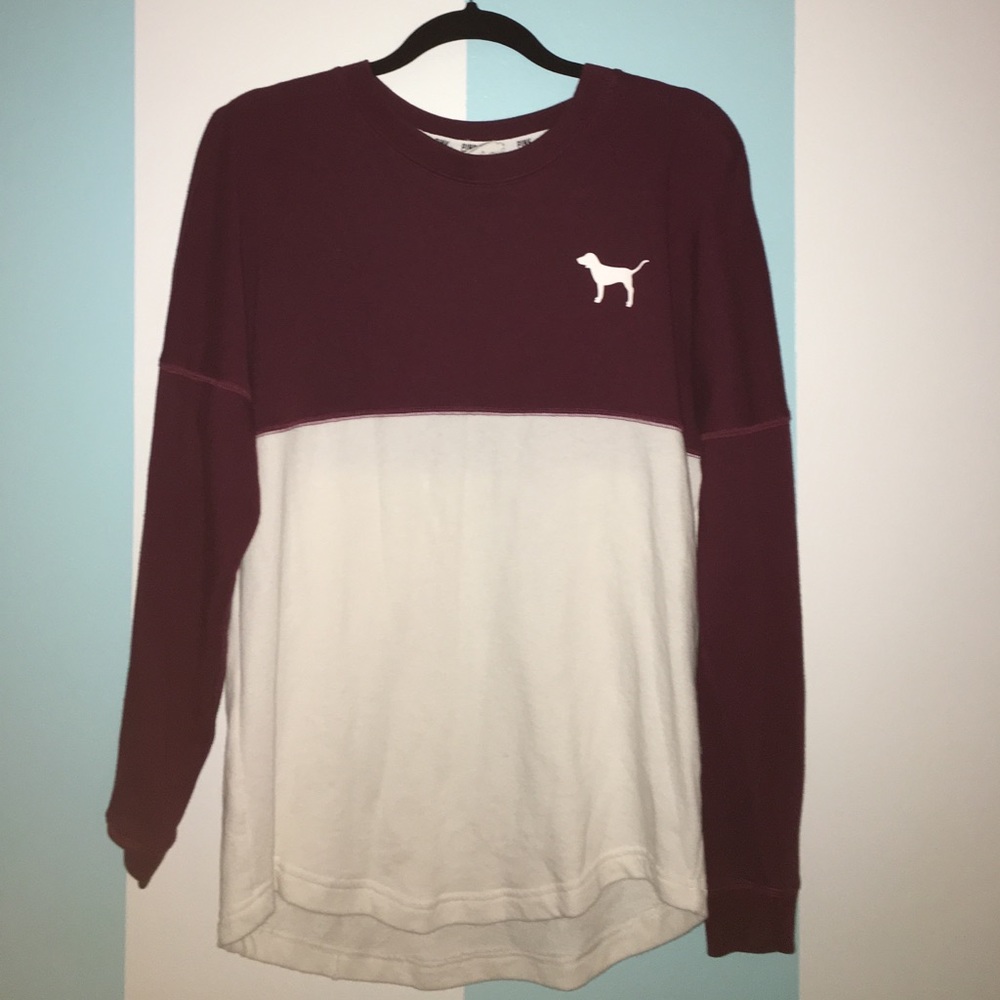 VS Pink jersey maroon and cream sweater