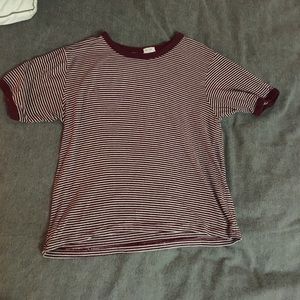 maroon striped top