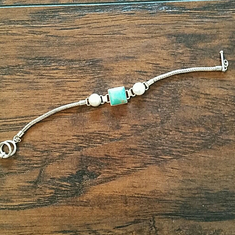 Sterling silver turquoise & pearl bracelet