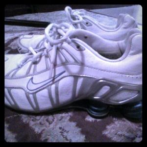 Ladies blue and white leather Nike running shoes