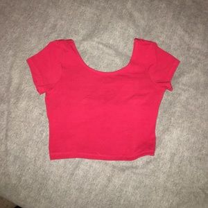 red crisscross back crop top
