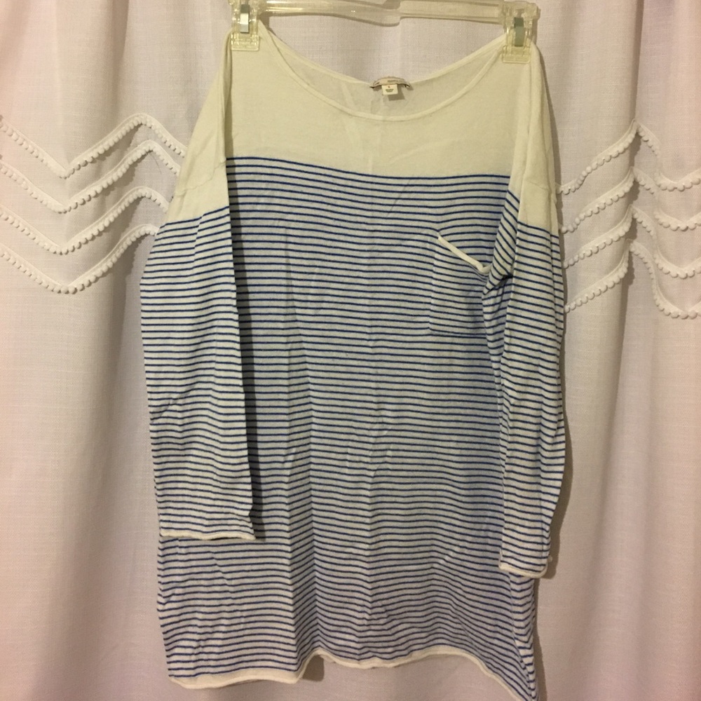 blue and white striped sweater