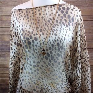 BEBE Gorgeous Cheetah Loose Fitting Sheer Sweater