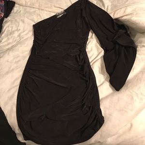 One shoulder black mini dress