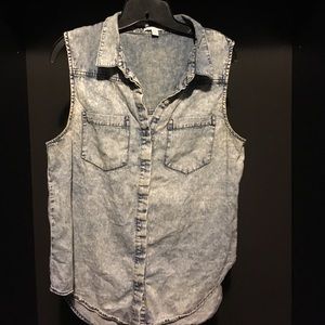 Distressed jean top
