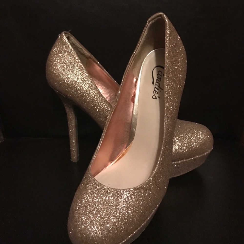 Candie's Gold sparkle heels
