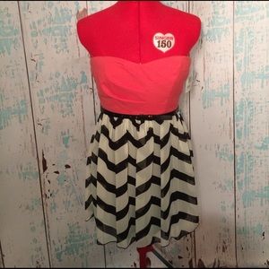 NWT Coral and Chevron Strapless Dress