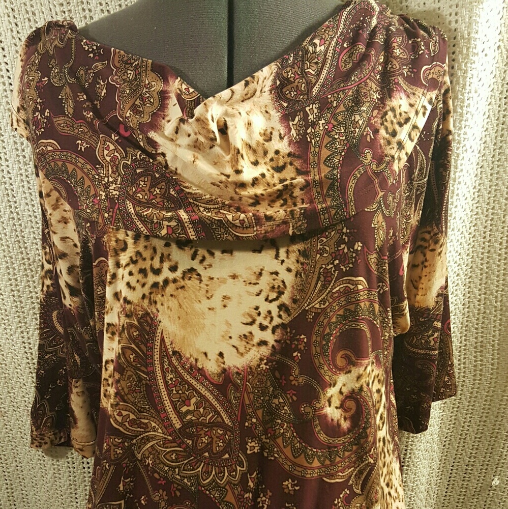 Susie in the City Stretch Top Cowl Neck Brown Smal