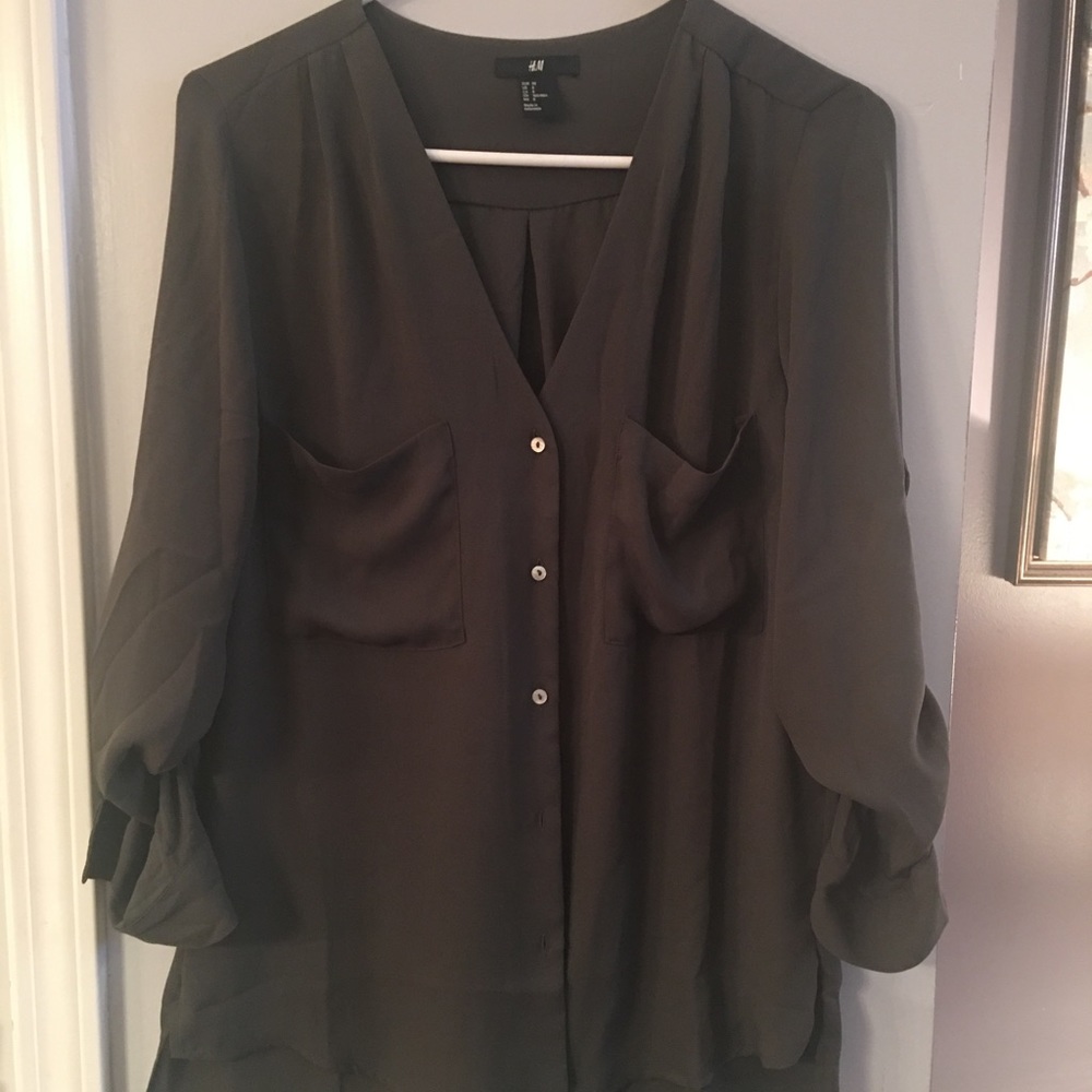 H&M olive Green Blouse Sz 8