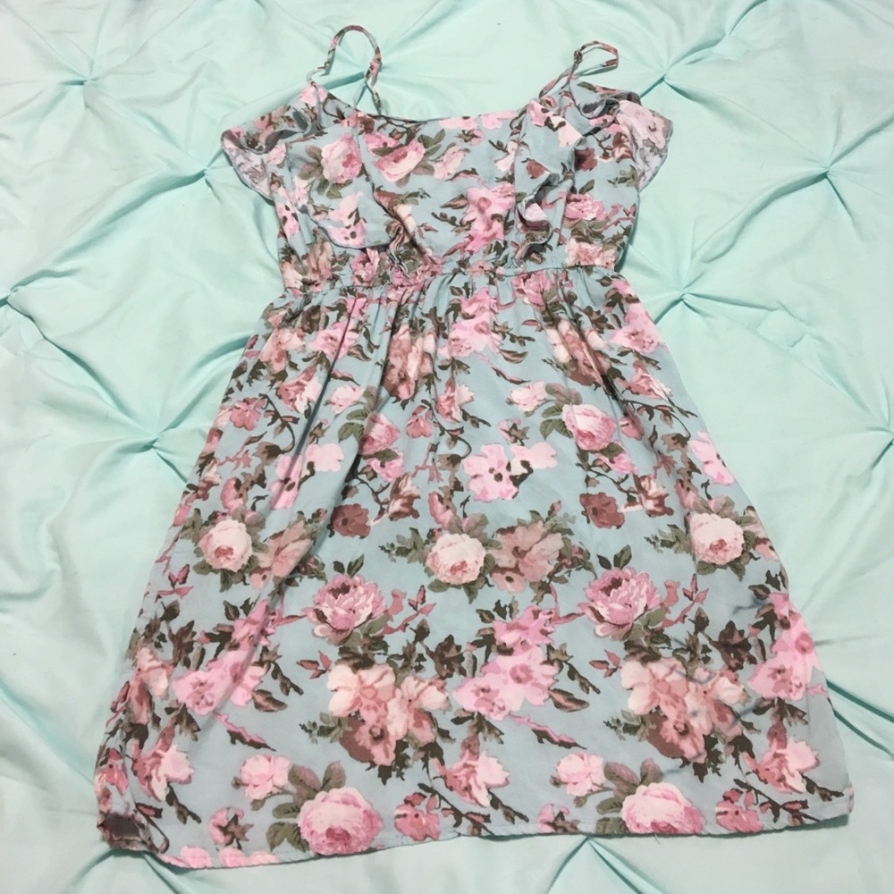 Light blue Sundress with pink roses.