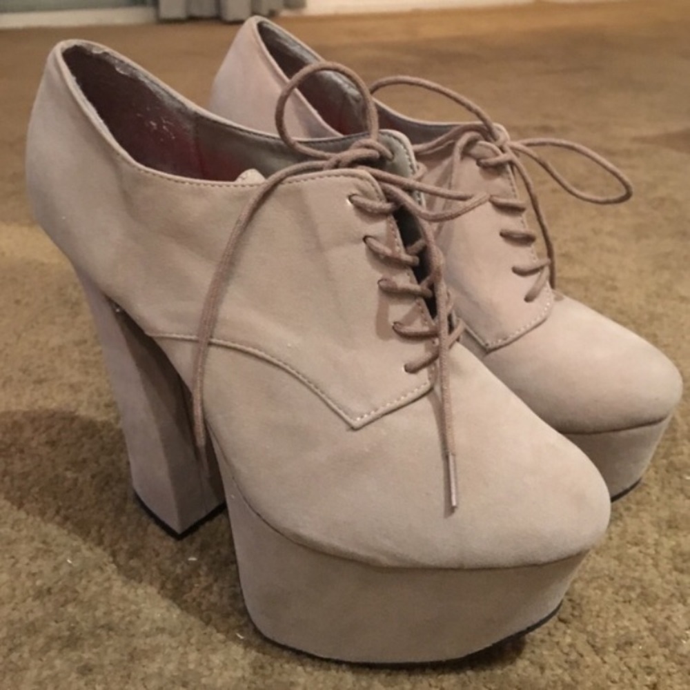 Taupe suede platform heels