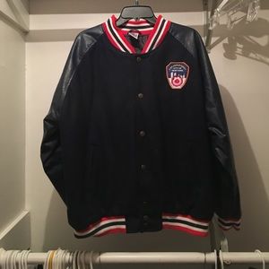 vintage navy FDNY leather/letterman jacket