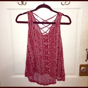 Red lace up back tank