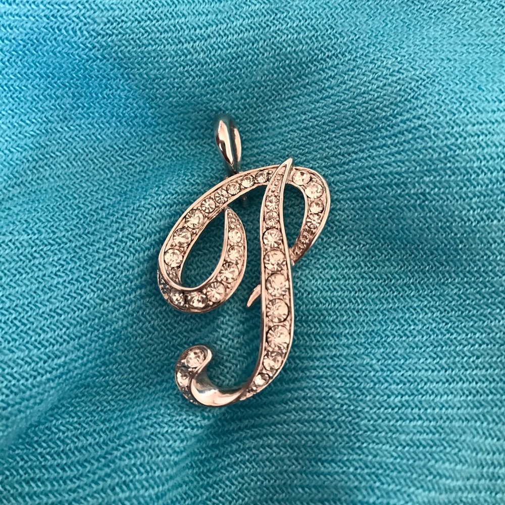 Silver and clear stone P pendant