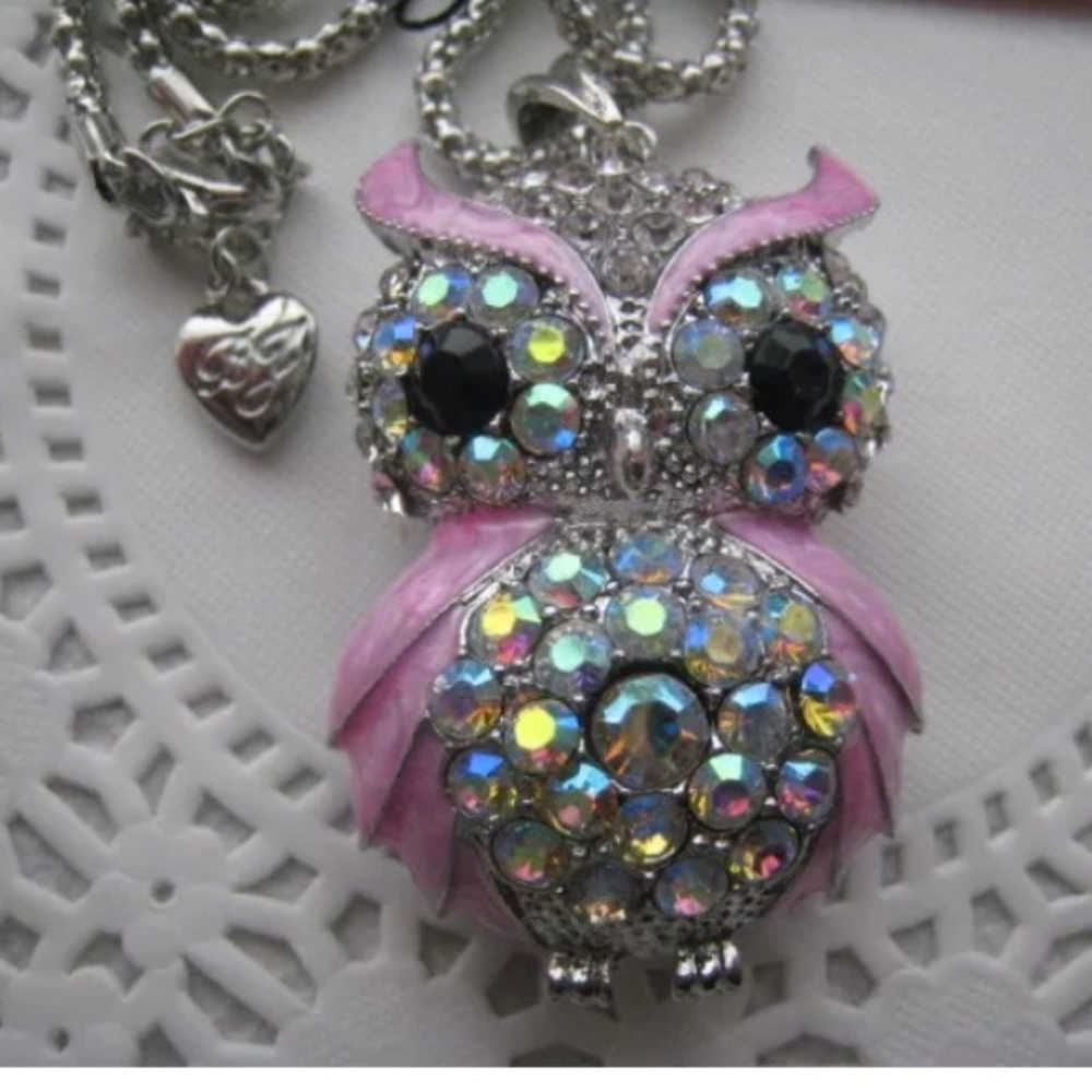 Betsy Johnson Crystal Owl Necklace