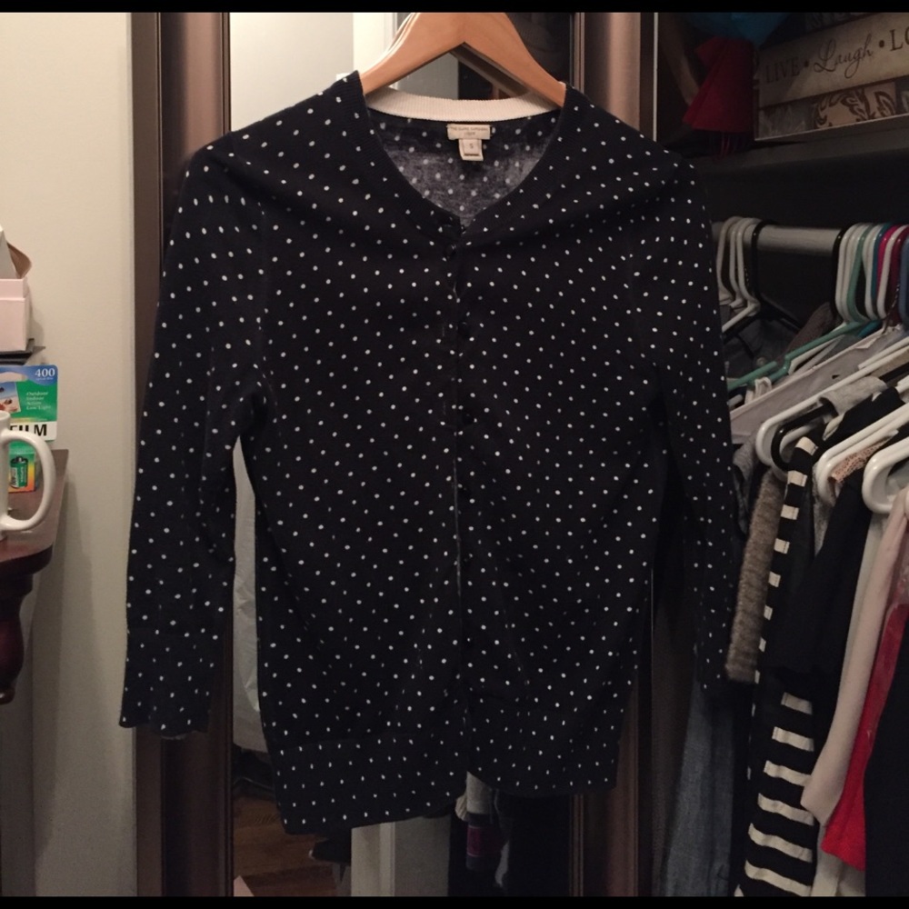 Navy polkadot jcrew cardigan