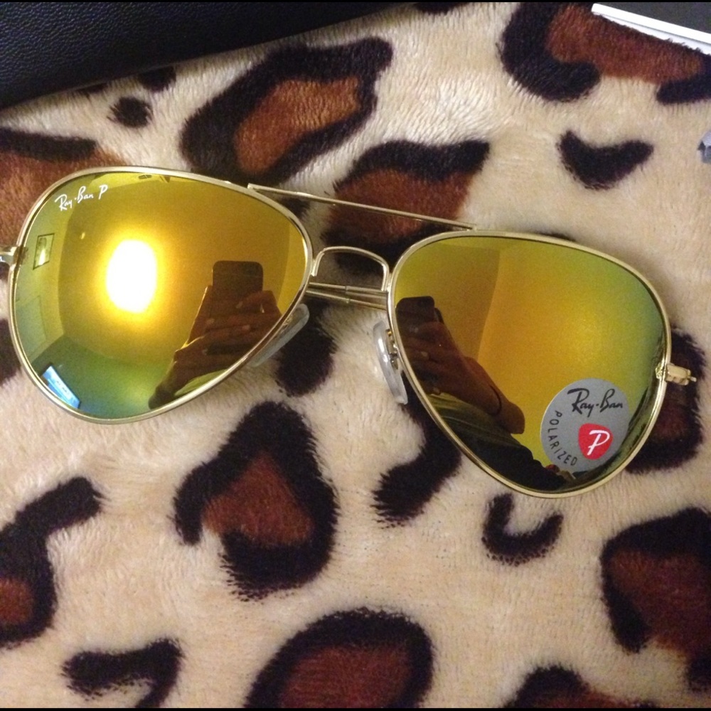 Rayban polarized sunglasses- gold frame and lens