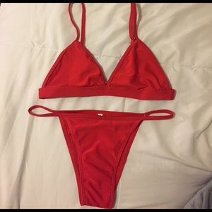 Solid red triangle bikini