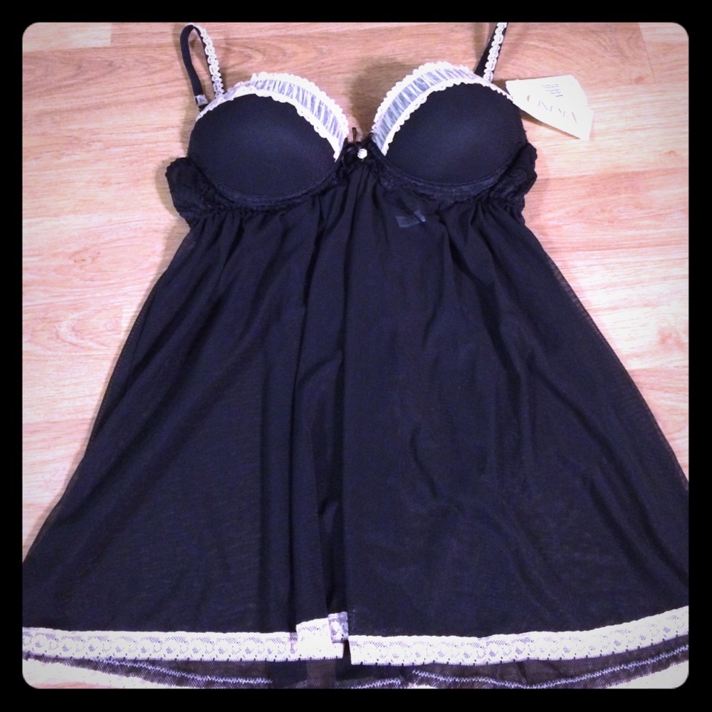 NWT Black Nightie with Blush Trim