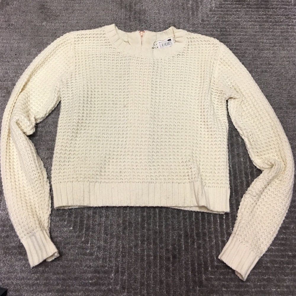 LA hearts cropped sweater w/rose gold zipper