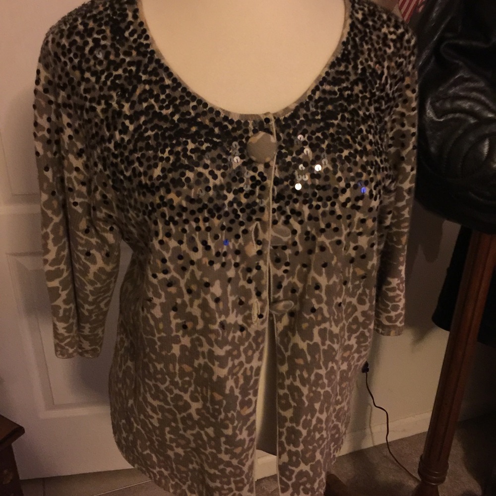 Chicos Stunning Sequinned Animal Sweater size 3