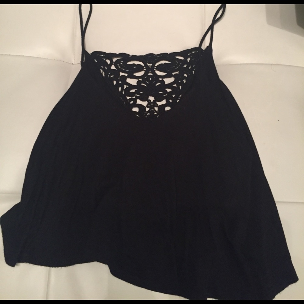 Black crop top lace back