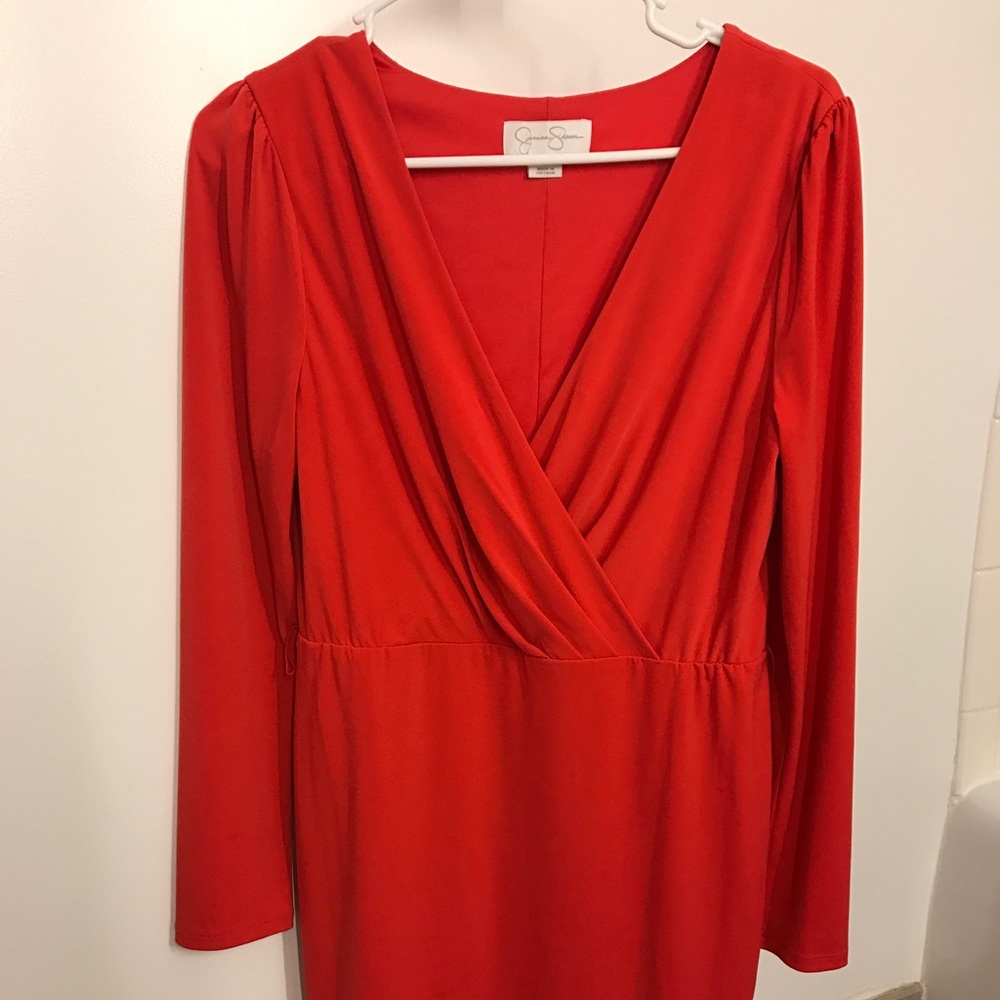 Red V Neck Dress