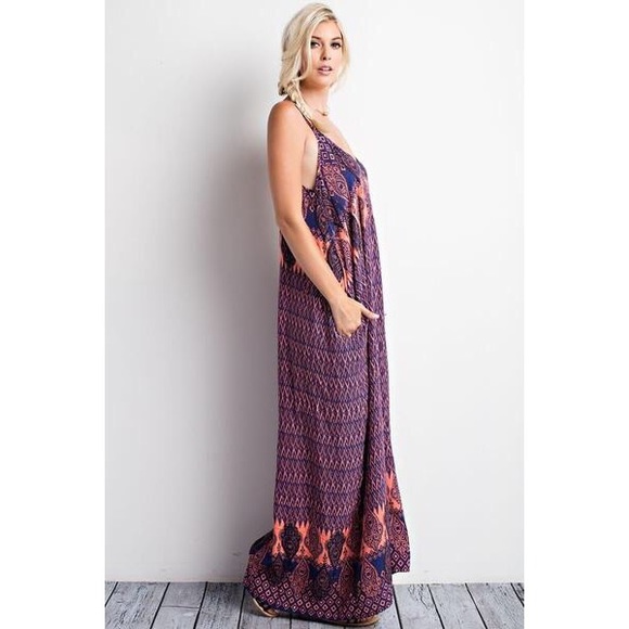 •LAST• Sunday Morning Coral Print Maxi Dress - Picture 2 of 5