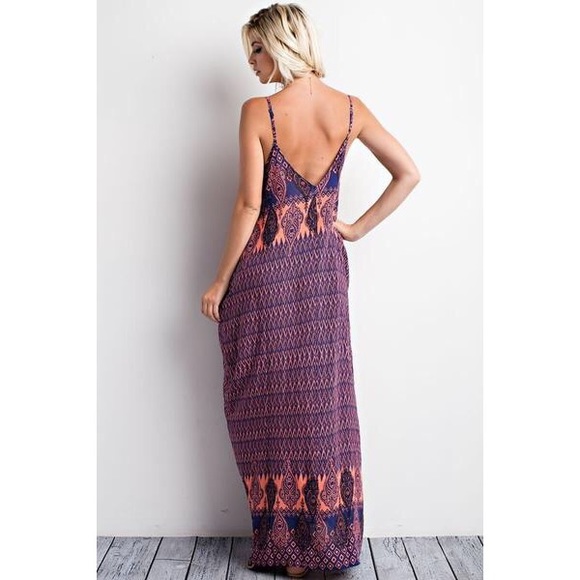 •LAST• Sunday Morning Coral Print Maxi Dress - Picture 3 of 5