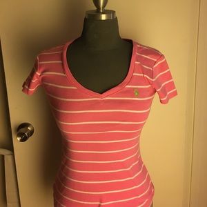 Hot Pink and White striped Ralph Lauren Tee