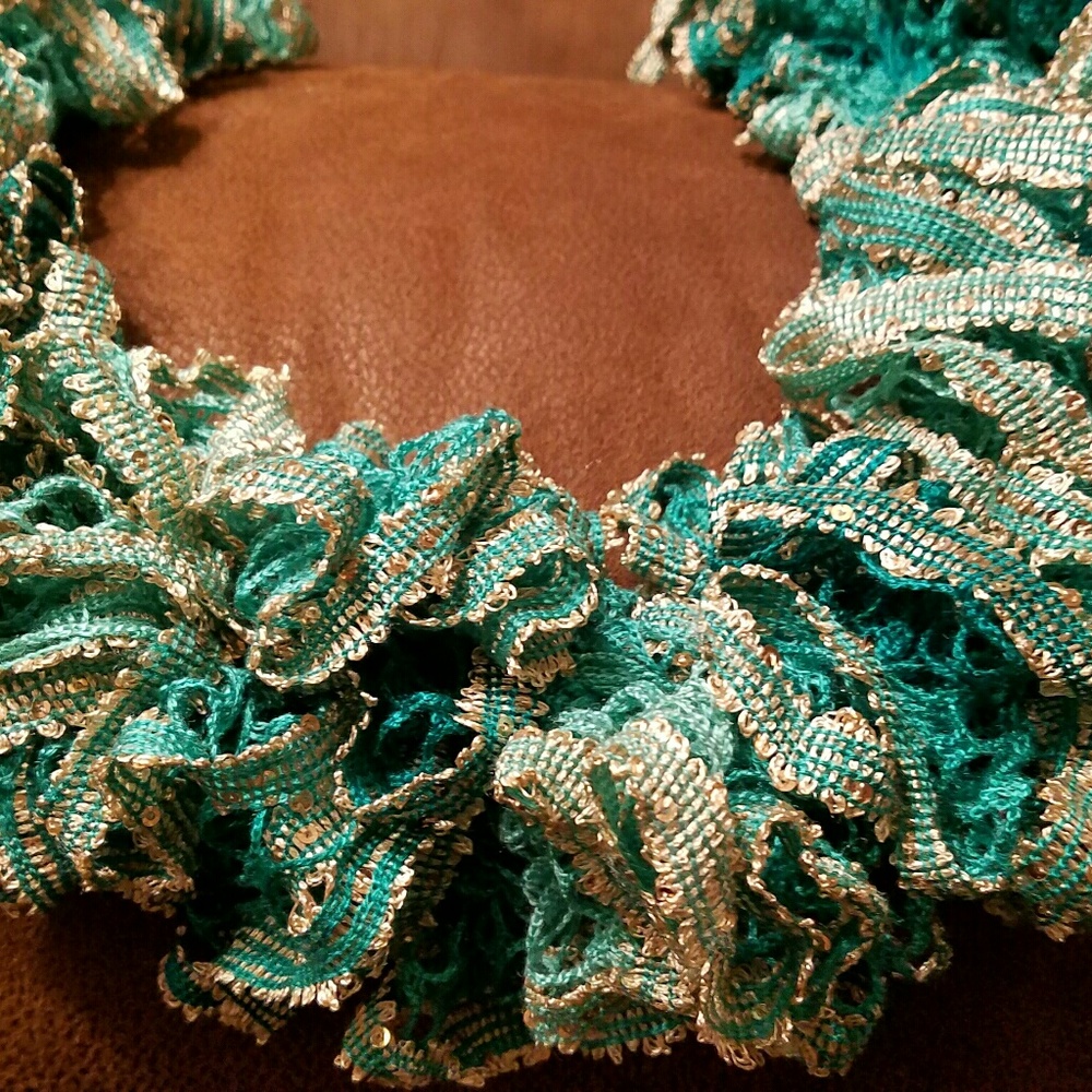 Trendy Green and Gold Ruffle Scarf