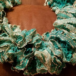 Trendy Green and Gold Ruffle Scarf