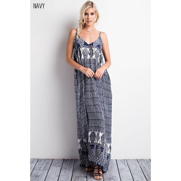 •LAST• Sunday Morning Navy Print Maxi Dress - Picture 3 of 6