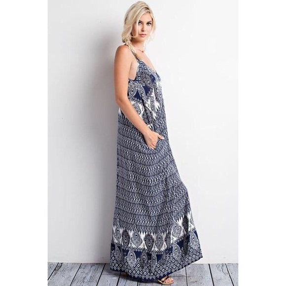 •LAST• Sunday Morning Navy Print Maxi Dress - Picture 4 of 6