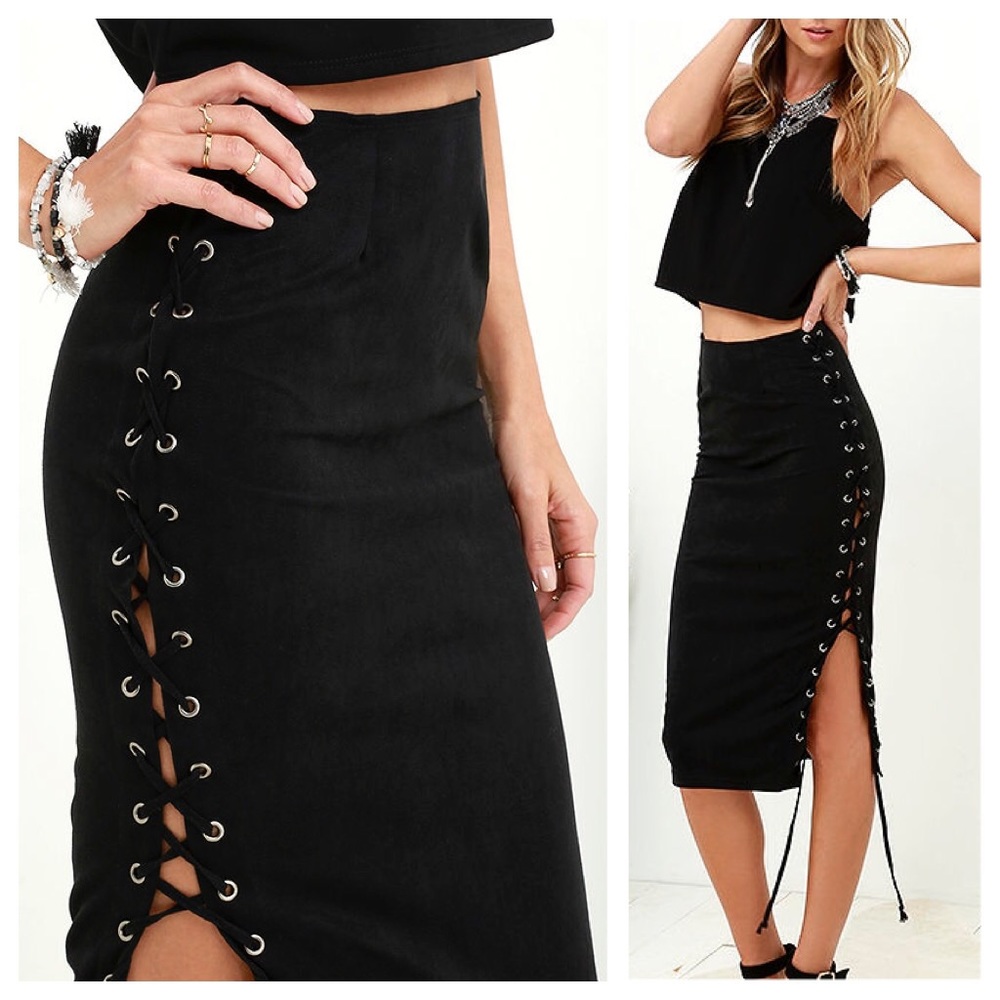 LAST 2 // Noir Suede Lace Up Skirt
