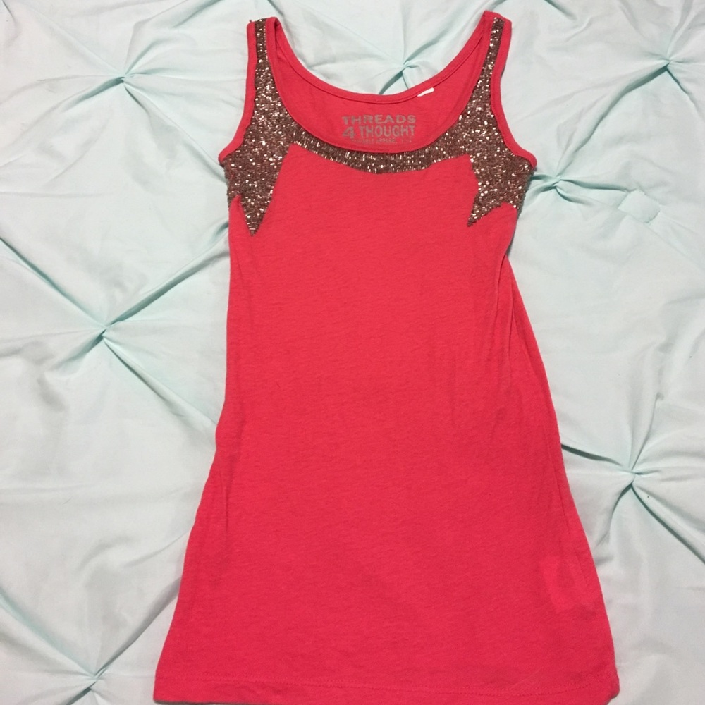 Red/Orange tank top with silver beading.