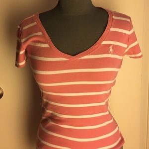 Light Pink and White Stripe Ralph Lauren Tee